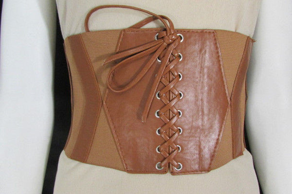 Dark Brown / Black / Brown / Gold Faux Leather Elastic Back Wide Corset Hip High Waist Belt Women Fashion Hot Accessories S M - alwaystyle4you - 4