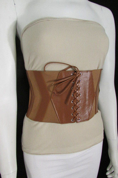 Dark Brown / Black / Brown / Gold Faux Leather Elastic Back Wide Corset Hip High Waist Belt Women Fashion Hot Accessories S M - alwaystyle4you - 33