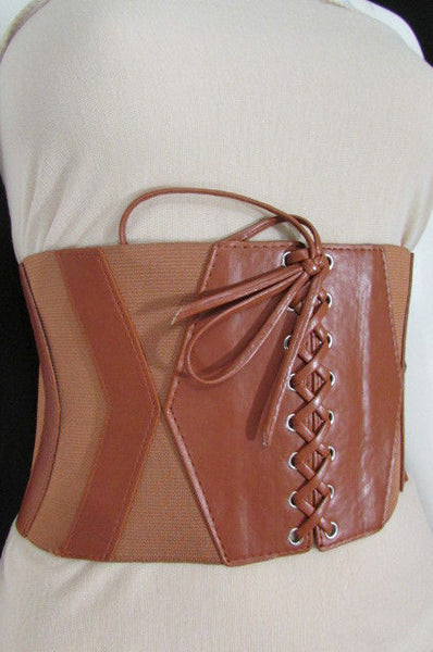 Dark Brown / Black / Brown / Gold Faux Leather Elastic Back Wide Corset Hip High Waist Belt Women Fashion Hot Accessories S M - alwaystyle4you - 34