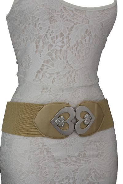 Gold / Gray Elastic Band Hip Waist Belt Silver Metal Heart Multi Rhinestones Buckle New Women Fashion Accessories S M - alwaystyle4you - 11