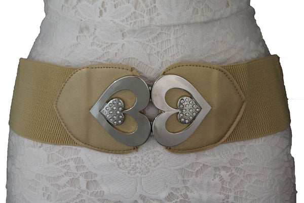 Gold / Gray Elastic Band Hip Waist Belt Silver Metal Heart Multi Rhinestones Buckle New Women Fashion Accessories S M - alwaystyle4you - 1