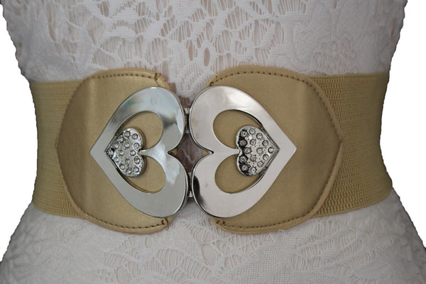 Gold / Gray Elastic Band Hip Waist Belt Silver Metal Heart Multi Rhinestones Buckle New Women Fashion Accessories S M - alwaystyle4you - 8