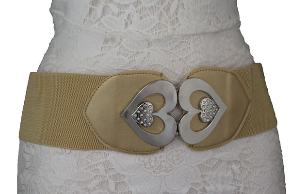 Gold / Gray Elastic Band Hip Waist Belt Silver Metal Heart Multi Rhinestones Buckle New Women Fashion Accessories S M - alwaystyle4you - 9