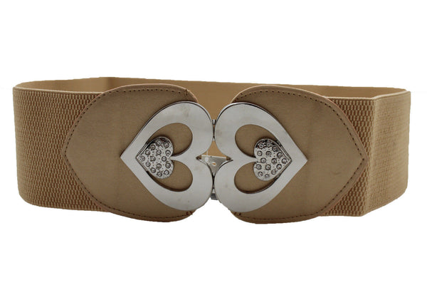Gold / Gray Elastic Band Hip Waist Belt Silver Metal Heart Multi Rhinestones Buckle New Women Fashion Accessories S M - alwaystyle4you - 10