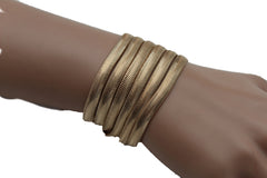 Gold Metal Bracelet Wide Mesh Chain 5 Strand Wide Wrist New Women Fashion Jewelry Fun Accessories - alwaystyle4you - 1