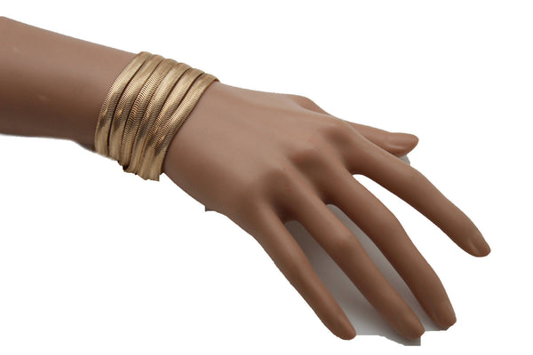 Gold Metal Bracelet Wide Mesh Chain 5 Strand Wide Wrist New Women Fashion Jewelry Fun Accessories - alwaystyle4you - 2
