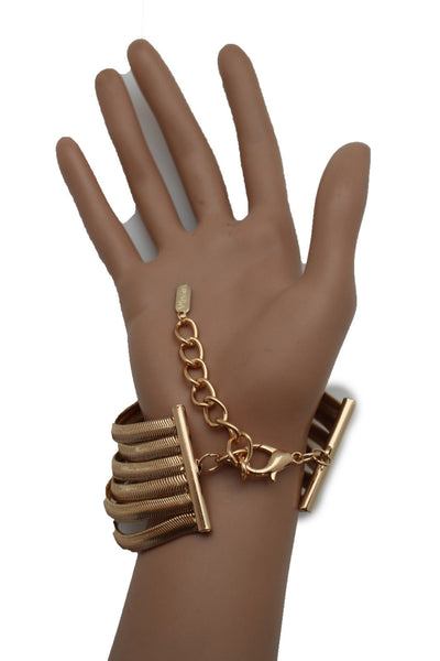 Gold Metal Bracelet Wide Mesh Chain 5 Strand Wide Wrist New Women Fashion Jewelry Fun Accessories - alwaystyle4you - 6
