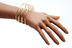 Gold Skinny Metal Retro Bangle Cuff Bracelet Spring Shape Trendy Women Fashion Jewelry Accessories - alwaystyle4you - 1