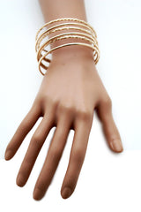 Gold Skinny Metal Retro Bangle Cuff Bracelet Spring Shape Trendy New Women Fashion Jewelry Accessories - alwaystyle4you - 3