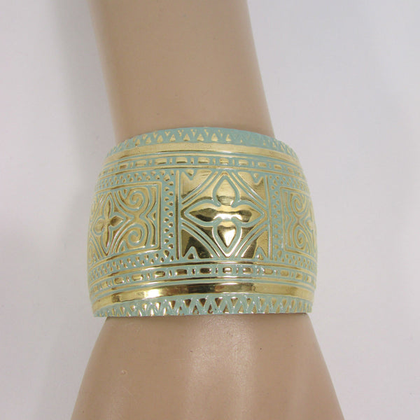Gold Metal Hand Bracelet Cuff Wide Black White Pink Blue Color Flowers New Women Trendy Moroccan Style Jewelry Accessories - alwaystyle4you - 21