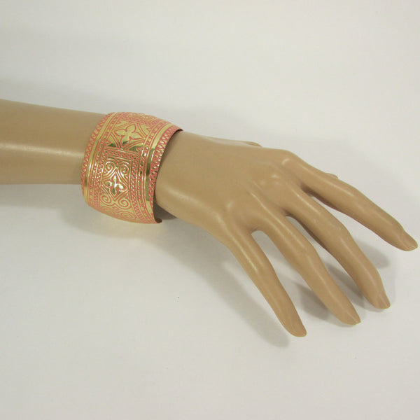 Gold Metal Hand Bracelet Cuff Wide Black White Pink Blue Color Flowers New Women Trendy Moroccan Style Jewelry Accessories - alwaystyle4you - 15