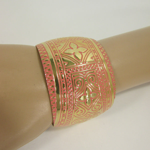 Gold Metal Hand Bracelet Cuff Wide Black White Pink Blue Color Flowers New Women Trendy Moroccan Style Jewelry Accessories - alwaystyle4you - 16