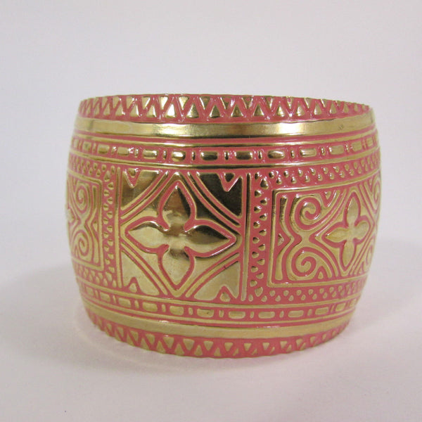 Gold Metal Hand Bracelet Cuff Wide Black White Pink Blue Color Flowers New Women Trendy Moroccan Style Jewelry Accessories - alwaystyle4you - 17