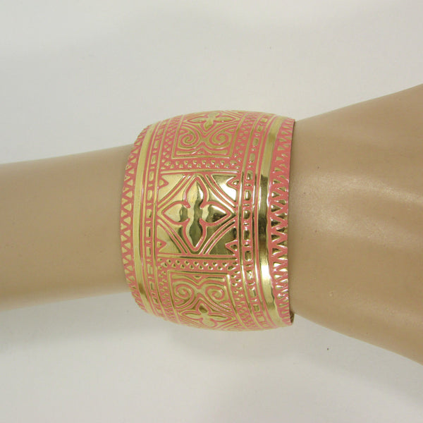 Gold Metal Hand Bracelet Cuff Wide Black White Pink Blue Color Flowers New Women Trendy Moroccan Style Jewelry Accessories - alwaystyle4you - 18