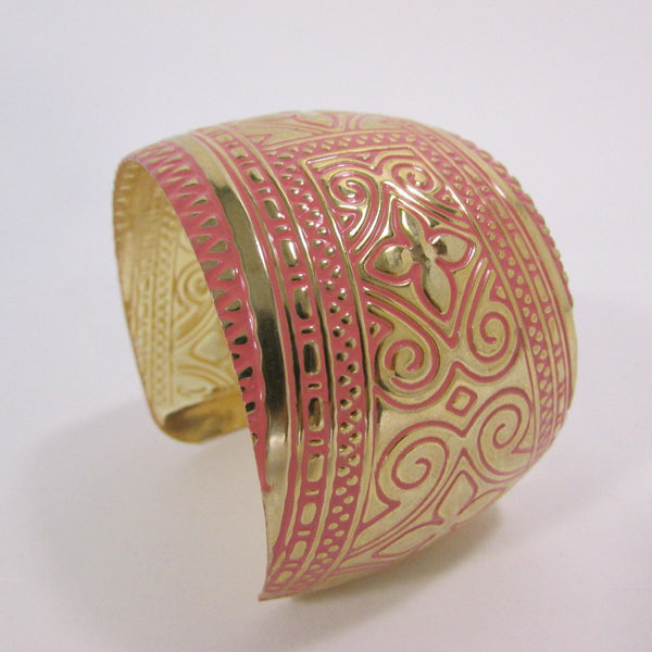 Gold Metal Hand Bracelet Cuff Wide Black White Pink Blue Color Flowers New Women Trendy Moroccan Style Jewelry Accessories - alwaystyle4you - 20