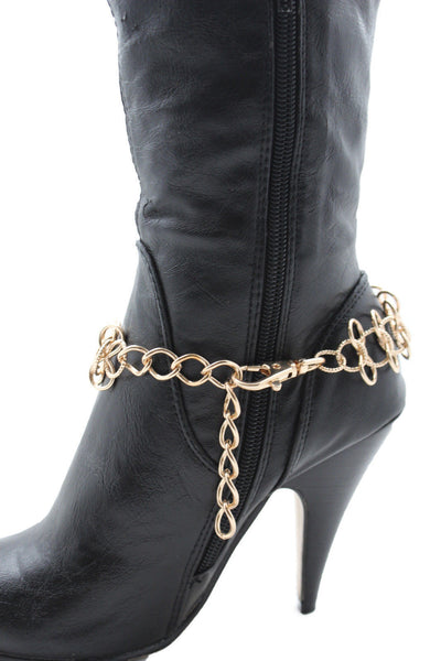 Gold / Silver Metal Boot Bracelet Chain Link Wide Bling Anklet Shoe Charm New Women Western Style - alwaystyle4you - 18