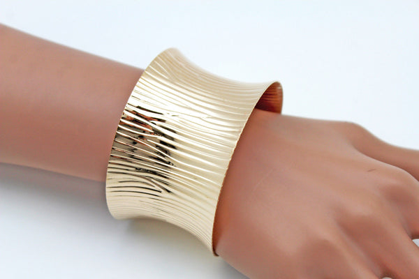 Gold / Silver Metal Wide Bracelet Light Trendy Shiny Style New Women Fashion Jewelry Accessories - alwaystyle4you - 20