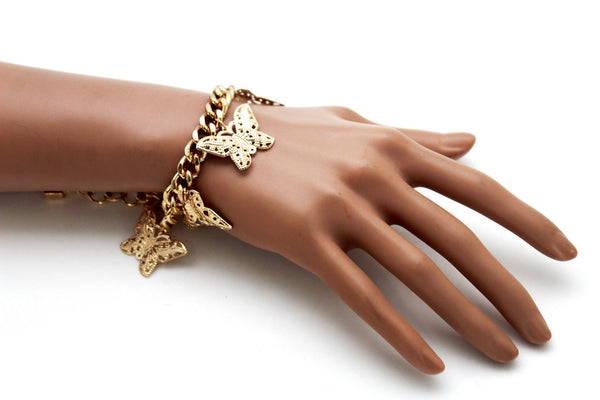 Gold Metal Chain Bracelet Multi Butterfly Charm Wrist Trendy New Women Fashion Jewelry Accessories - alwaystyle4you - 9