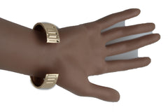 Gold Metal Cuff Bracelet Elastic Wrist Fake Watch Band New Women Fashion Jewelry Accessories - alwaystyle4you - 2