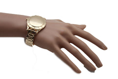 Gold Metal Cuff Bracelet Elastic Wrist Fake Watch Band New Women Fashion Jewelry Accessories - alwaystyle4you - 3