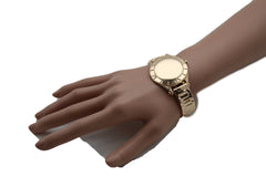 Gold Metal Cuff Bracelet Elastic Wrist Fake Watch Band New Women Fashion Jewelry Accessories - alwaystyle4you - 4