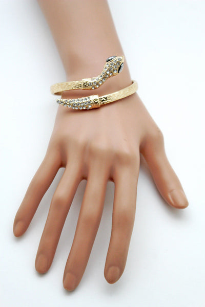 Gold / Silver Metal Narrow Cuff Bracelet Wrap Around Snake Bangle New Women Fashion Jewelry Accessories - alwaystyle4you - 24