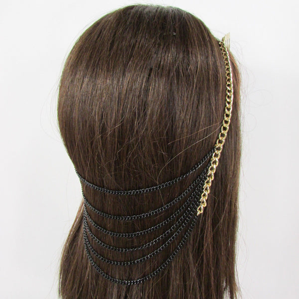 Gold Long Silver Black Head Chain Sides Clips Multi Waves Drops Strands Women Accessories
