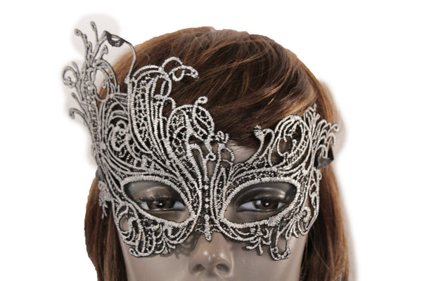 Black Fabric Half Face Eye Costume Flowers Filigree Mask Halloween Women Men Accessories