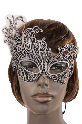 Black Fabric Half Face Eye Costume Flowers Filigree Mask Halloween Women Men Accessories