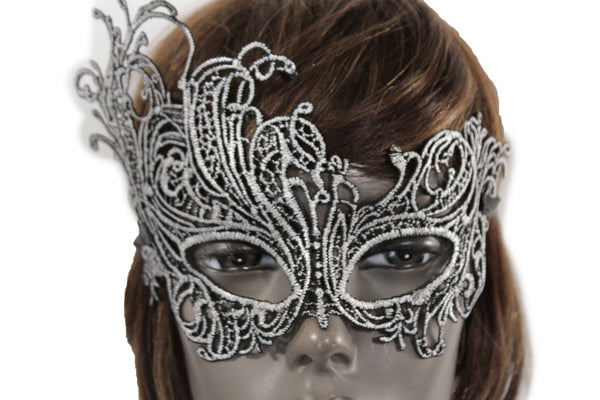 Black Fabric Half Face Eye Costume Flowers Filigree Mask Halloween Women Men Accessories