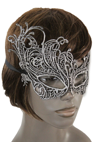 Black Fabric Half Face Eye Costume Flowers Filigree Mask Halloween Women Men Accessories