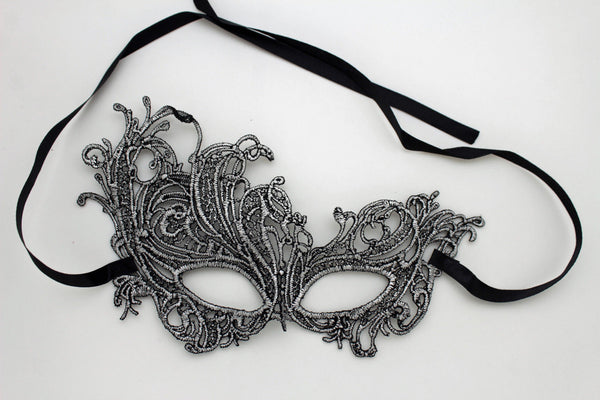 Black Fabric Half Face Eye Costume Flowers Filigree Mask Halloween Women Men Accessories