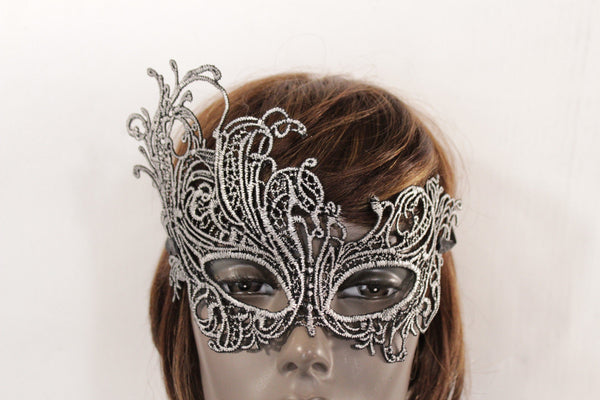 Black Fabric Half Face Eye Costume Flowers Filigree Mask Halloween Women Men Accessories