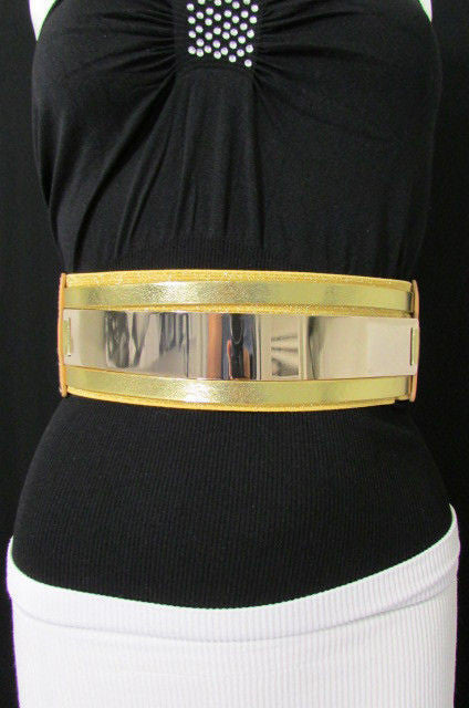 gold metal belt for dress Gold Black Gold Silver Full Metal Gold Plate Wide Waist Chic Belt Fashion Regular & Plul Size