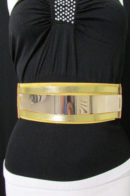 Fashion Women Full Metal Plate Wide Waist Gold Chic Belt Size