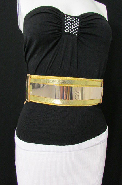 Gold Black Gold Silver Full Metal Gold Plate Wide Waist Chic Belt Fashion  Regular Plul Size