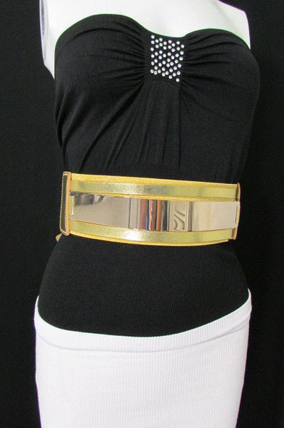 Gold Black / Gold / Silver Full Metal Gold Plate Wide Waist Chic Belt Fashion New Women Accessories Regular & Plul Size - alwaystyle4you - 46