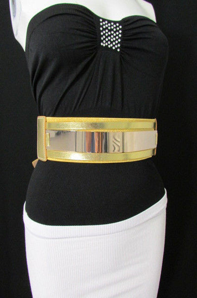 Gold Black Gold Silver Full Metal Gold Plate Wide Waist Chic Belt Fashion New Women Accessories Regular & Plul Size