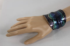 Silver Metal Cuff Bracelet Bangle Snake Blue Black Teal Print Women Fashion Accessories - alwaystyle4you - 1