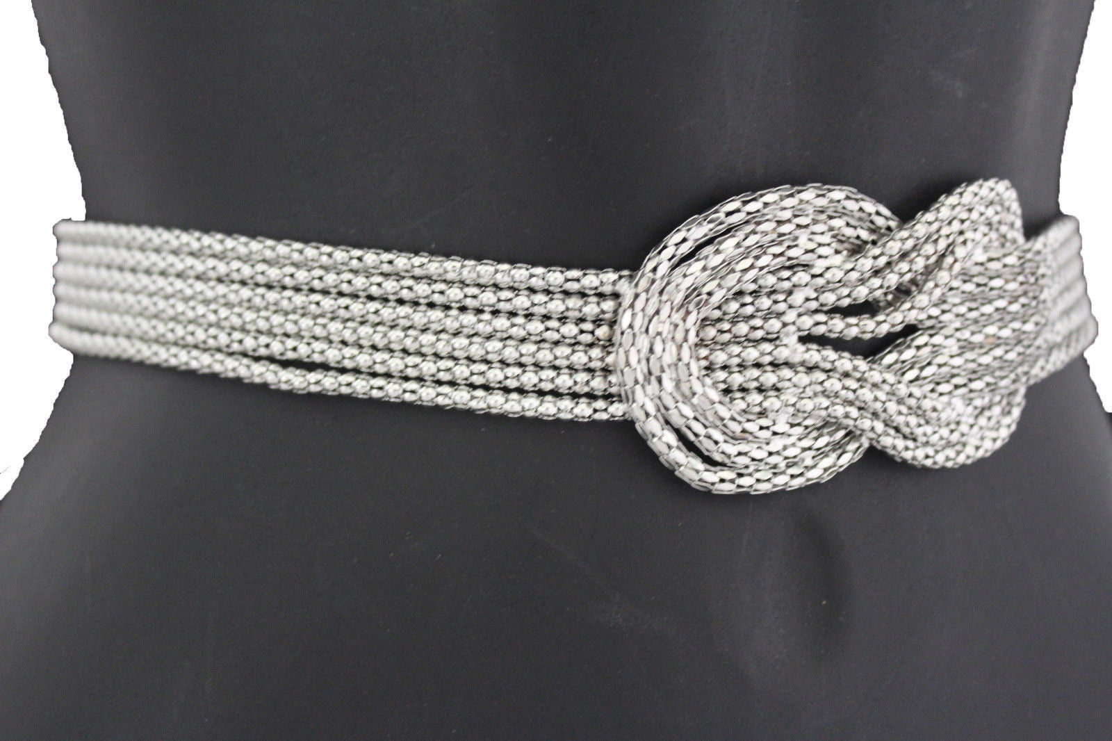 Braided Metallic Silver Waist Belt Silver Gold Metal Band Elastic Hip Waist Belt Big Braid  main image 2