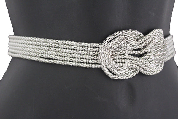 Gold / Silver Mesh Braided Metal Hip High Waist Belt New Women Fashion Accessories Plus Size M L XL - alwaystyle4you - 24