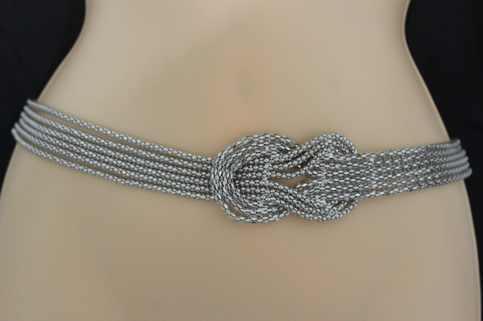 Braided Metallic Silver Waist Belt Silver Metallic Braided Belt Small 26-28 Woven Fashion Waist  main image 3