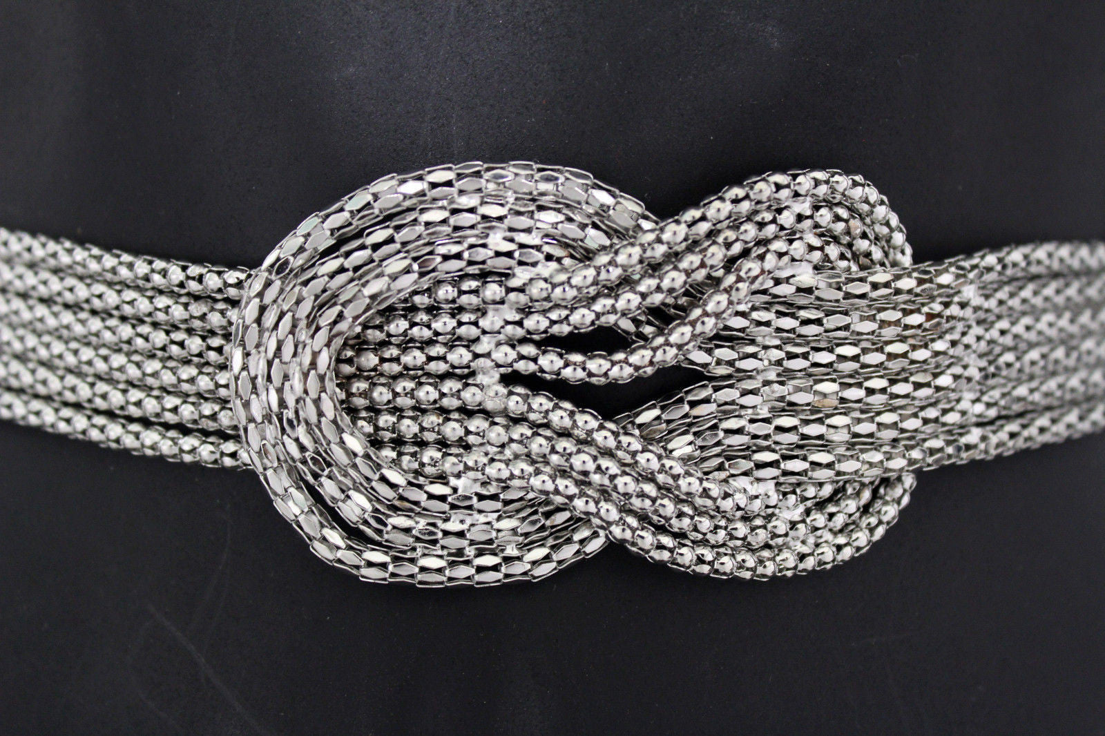 Silver Braided Mesh Belt Y2K Chunky Silver Braided Belt (M) – Holy Thrift main image 2