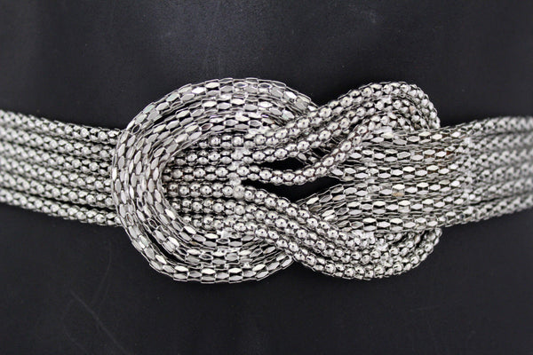 Gold / Silver Mesh Braided Metal Hip High Waist Belt New Women Fashion Accessories Plus Size M L XL - alwaystyle4you - 2