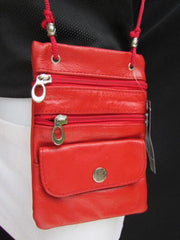 Red Genuine Leather Crossbody Traveling Bag