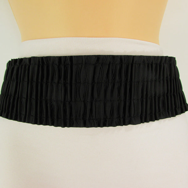Black Faux Leather Wide Hip Elastic Belt Vintage Metal Pewter Buckle New Women Accessories - alwaystyle4you - 8