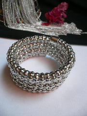 Silver Beads Metal Spring Elastic Wide Bracelet Disco Style New Women Fashion Jewelry Accessories - alwaystyle4you - 2