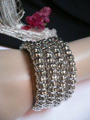 Silver Beads Metal Spring Elastic Wide Bracelet Disco Style New Women Fashion Jewelry Accessories - alwaystyle4you - 3