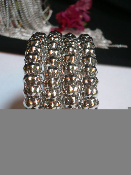 Silver Beads Metal Spring Elastic Wide Bracelet Disco Style New Women Fashion Jewelry Accessories - alwaystyle4you - 5