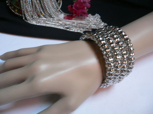 Silver Beads Metal Spring Elastic Wide Bracelet Disco Style New Women Fashion Jewelry Accessories - alwaystyle4you - 9